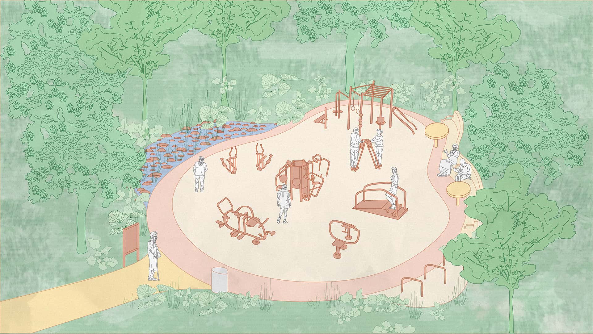 Siłownia plenerowa dla seniorów 65+ - wizualizacja